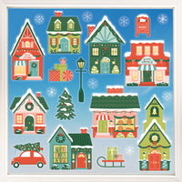 Colorful Christmas Village Window Clings