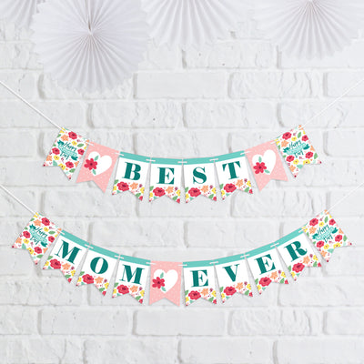 Colorful Floral Happy Mother's Day - We Love Mom Party Mini Pennant Banner - Best Mom Ever