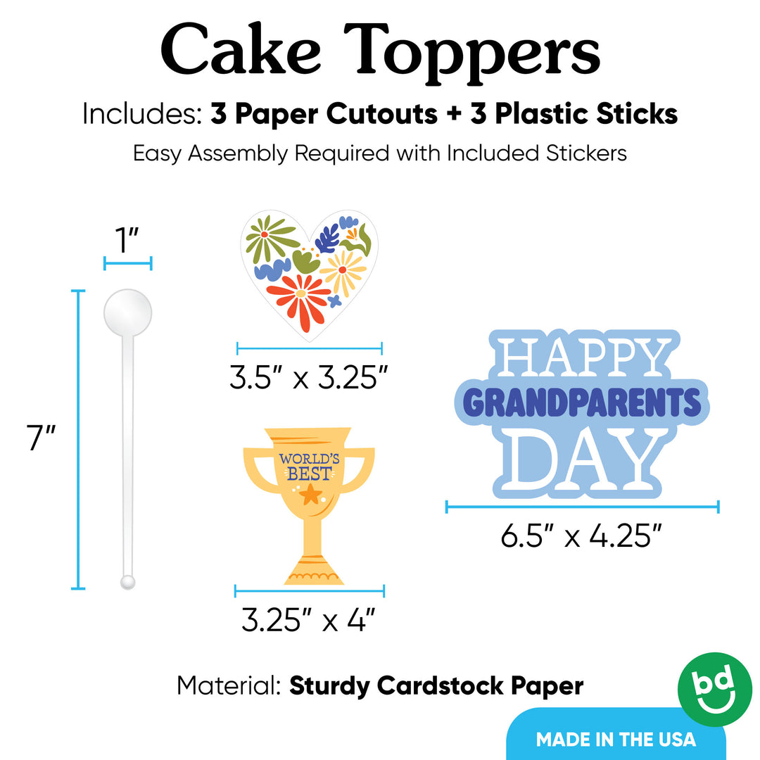 Colorful Grandparents Day Cake Topper - 3 Pc