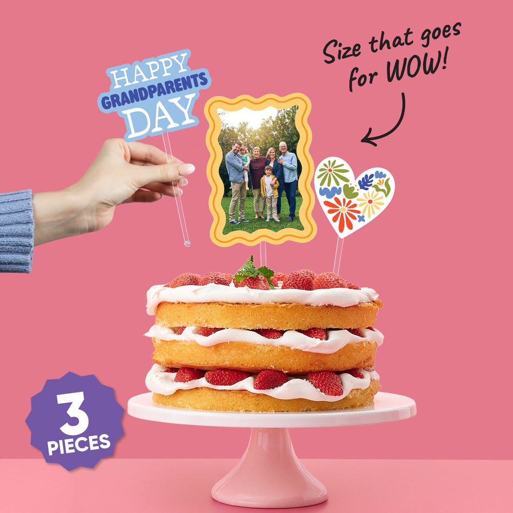 Custom Photo Colorful Grandparents Day Cake Topper - 3 Pc