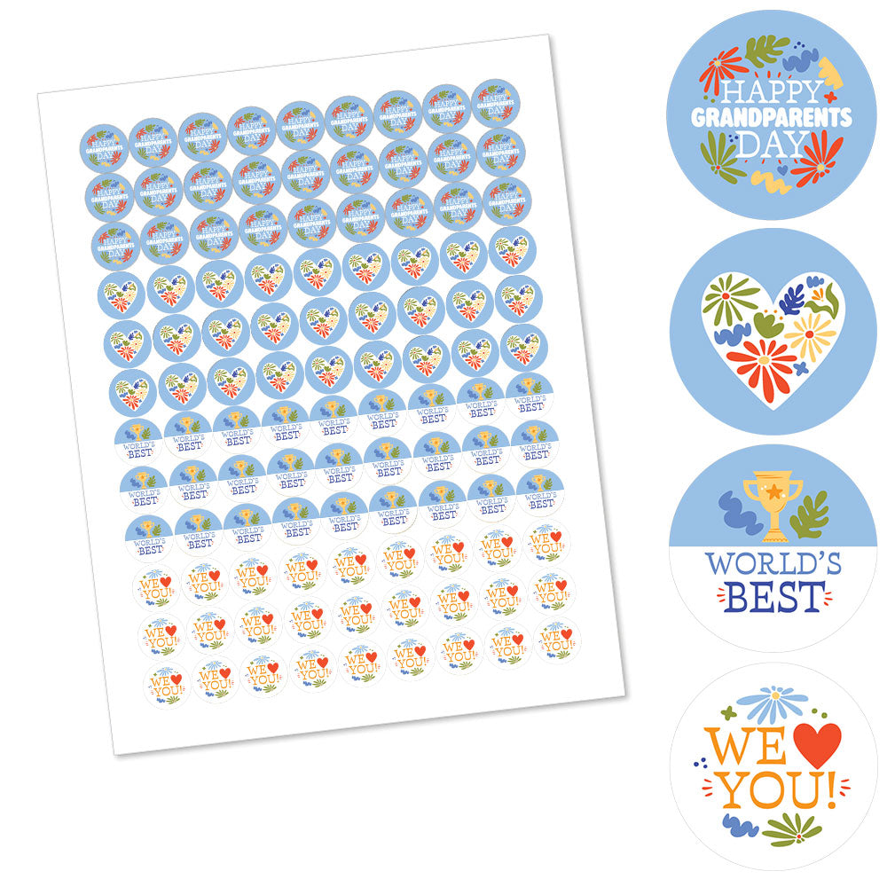 Colorful Grandparents Day Candy Stickers - 1 Sheet of 108
