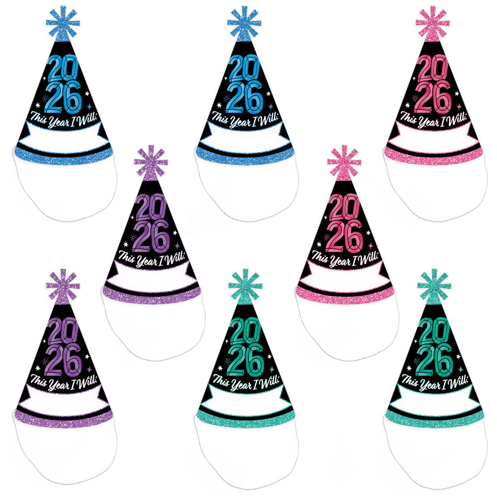 Colorful New Year Cone Hats - 8 Ct