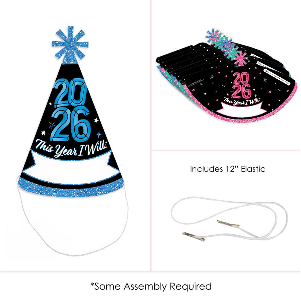 Colorful New Year Cone Hats - 8 Ct