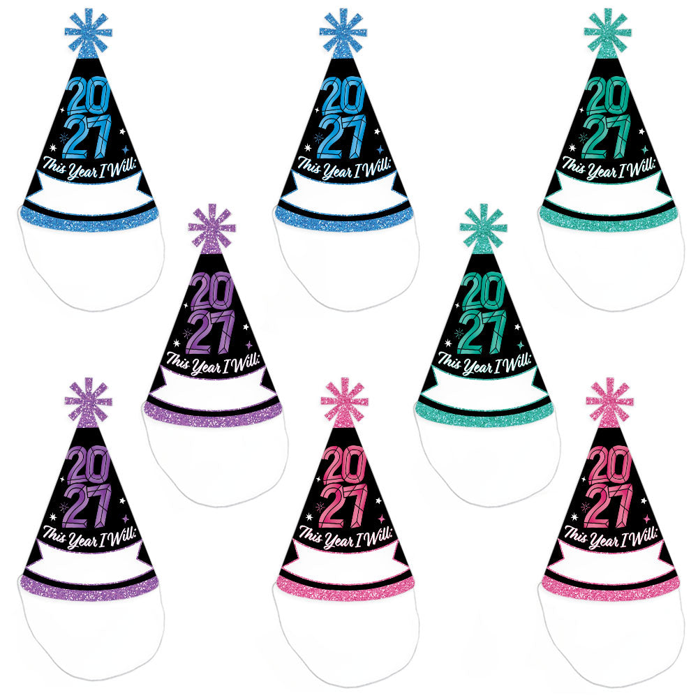 Colorful New Year Cone Hats - 8 Ct