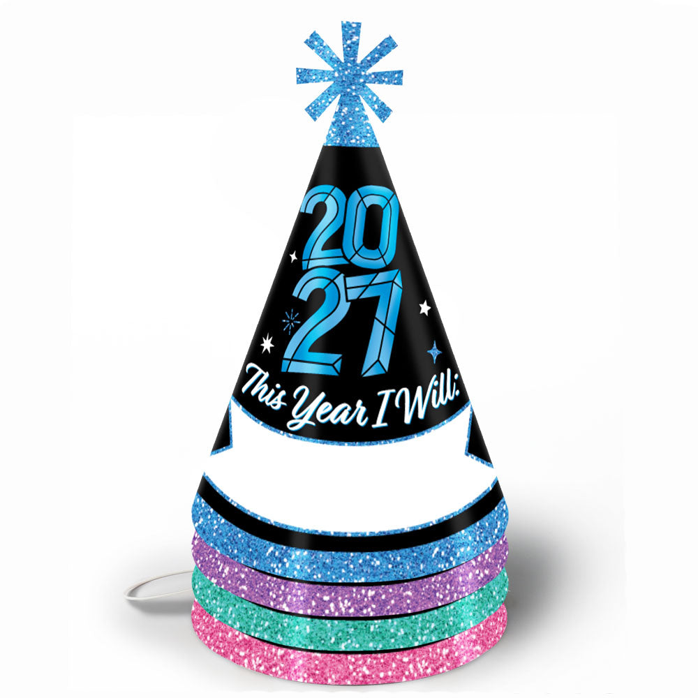Colorful New Year Cone Hats - 8 Ct