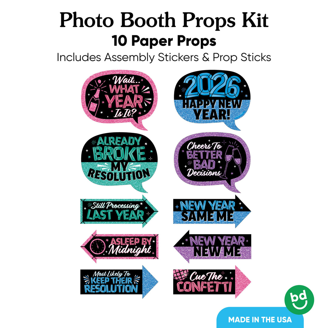 Colorful New Year Funny Photo Props - 10 Ct