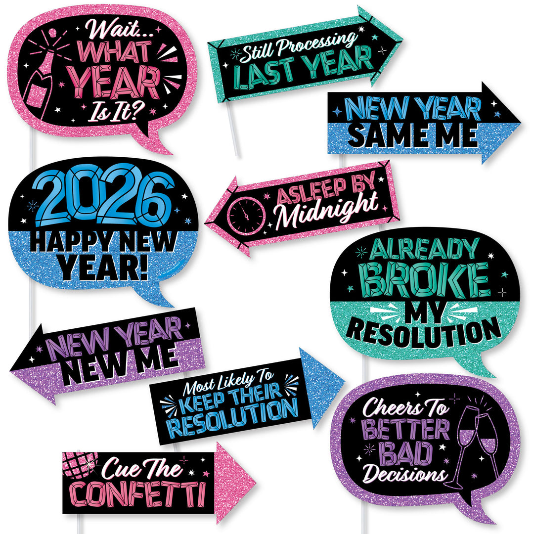 Colorful New Year Funny Photo Props - 10 Ct