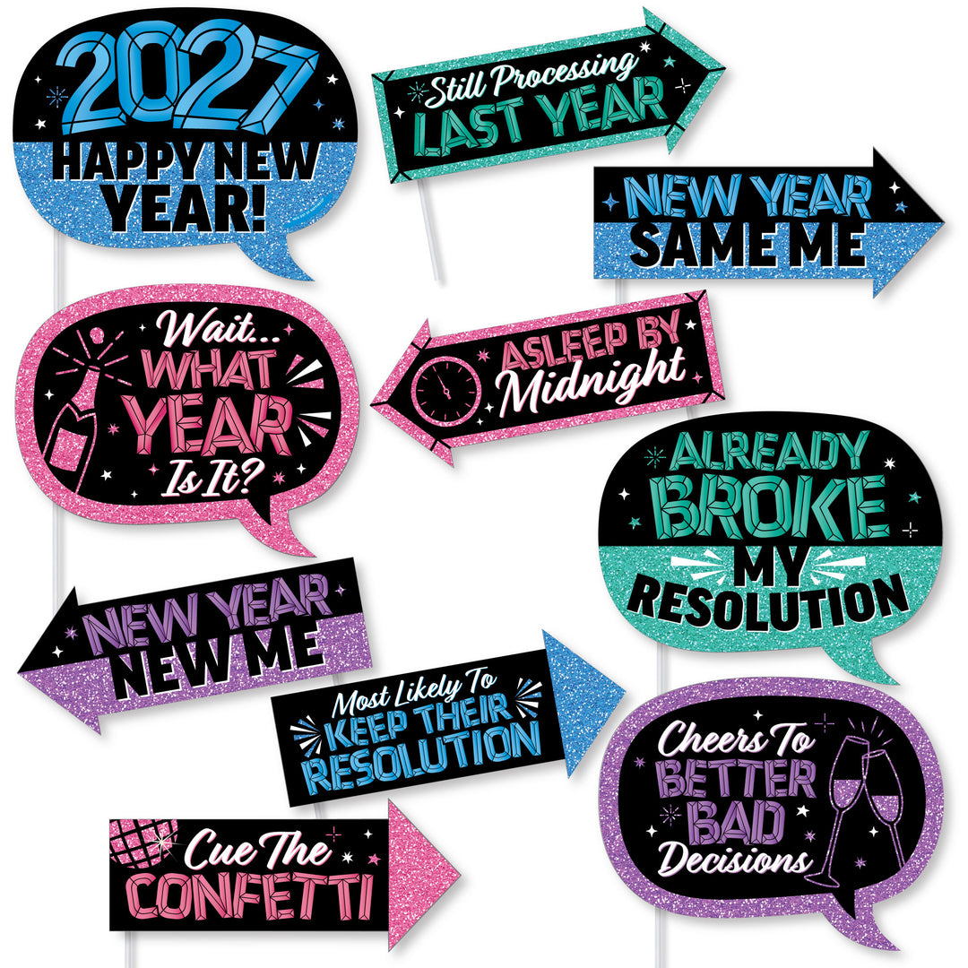 Colorful New Year Funny Photo Props - 10 Ct