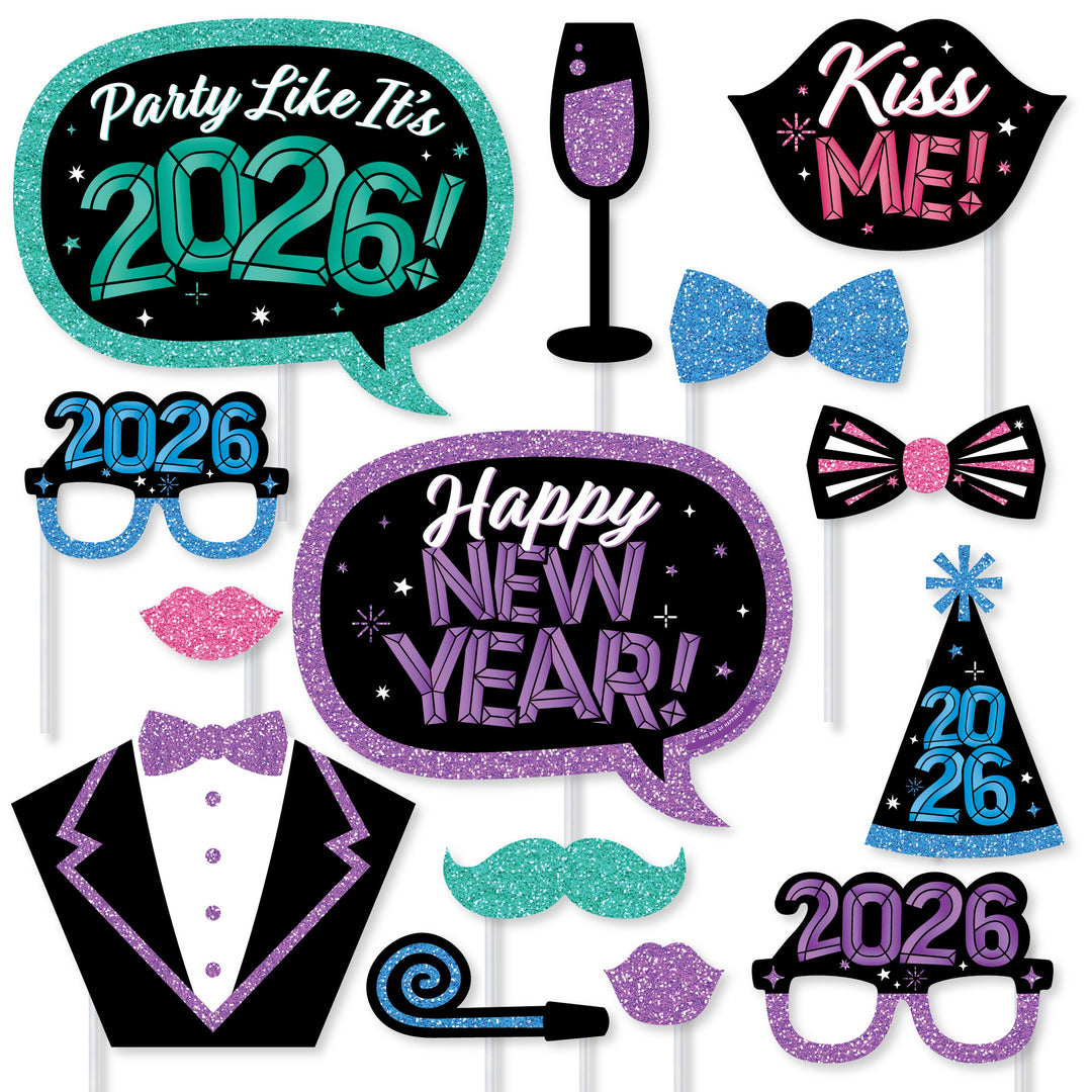 Colorful New Year 2026 Photo Props - 20 Ct