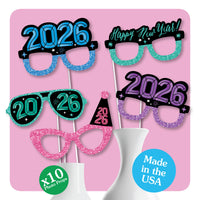 Colorful New Year 2026 Glasses and Masks Photo Props - 10 Ct