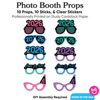 Colorful New Year 2026 Glasses and Masks Photo Props - 10 Ct