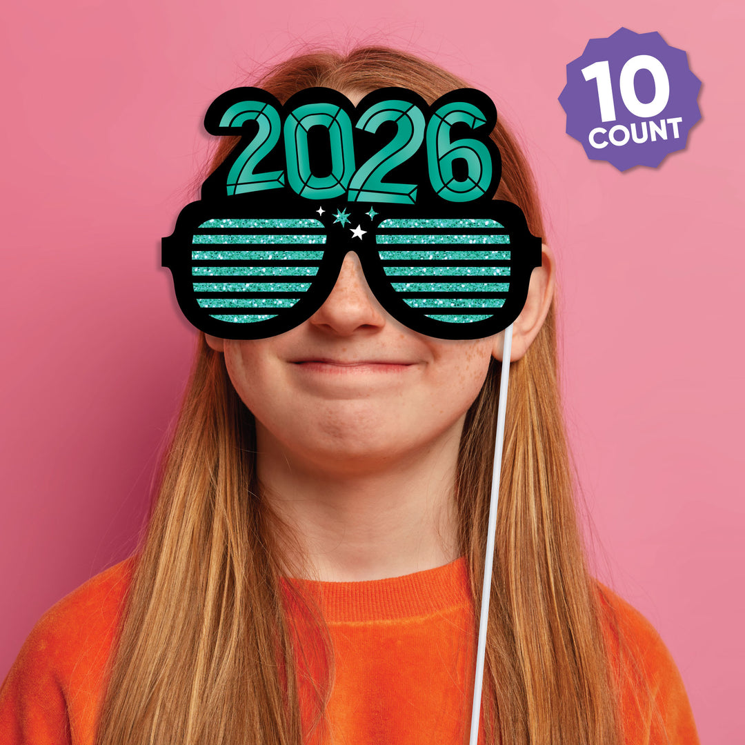 Colorful New Year 2026 Glasses and Masks Photo Props - 10 Ct