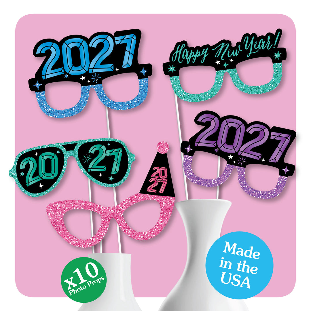 Colorful New Year  2027 Glasses and Masks Photo Props - 10 Ct
