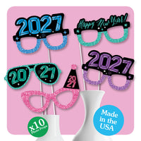 Colorful New Year  2027 Glasses and Masks Photo Props - 10 Ct