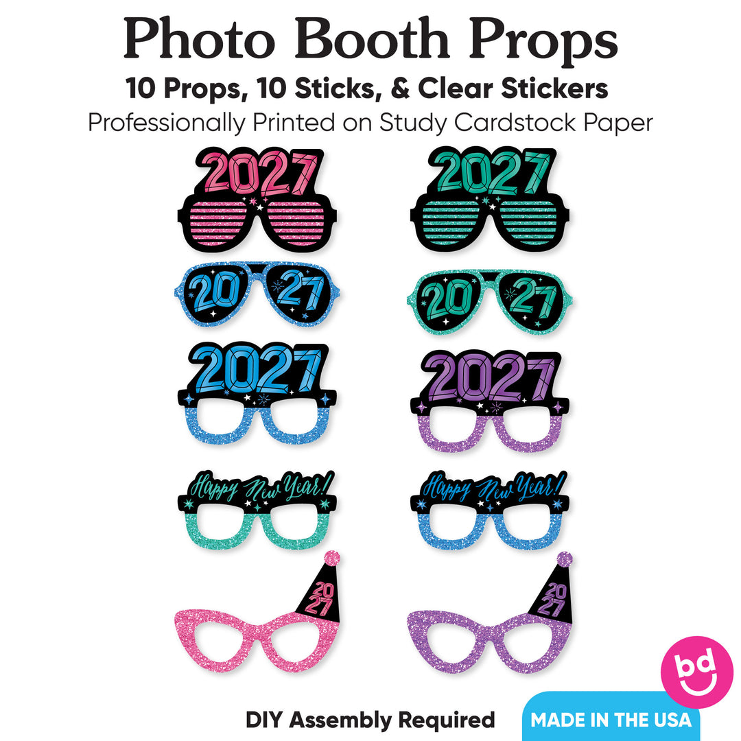 Colorful New Year  2027 Glasses and Masks Photo Props - 10 Ct