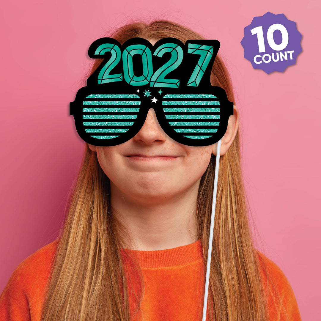 Colorful New Year  2027 Glasses and Masks Photo Props - 10 Ct