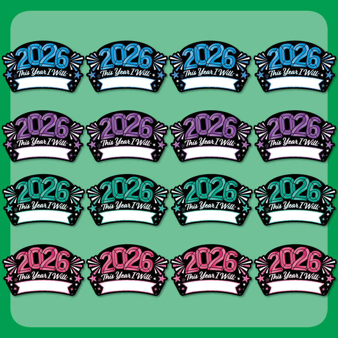 Colorful New Year Resolution Party Headbands - 16 Ct
