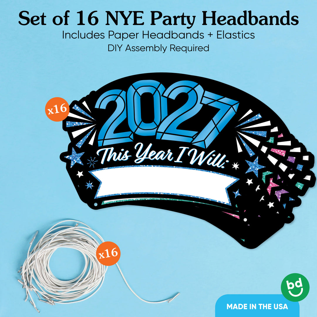 Colorful New Year Resolution Party Headbands - 16 Ct