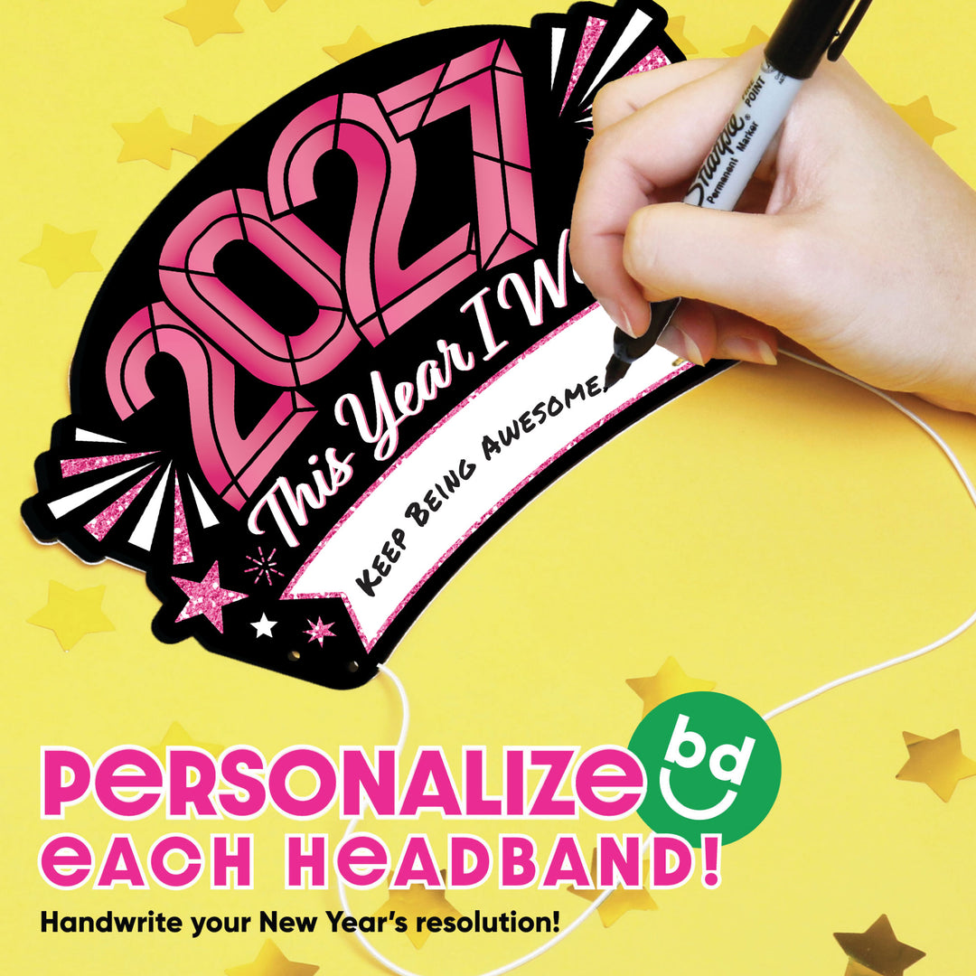 Colorful New Year Resolution Party Headbands - 16 Ct