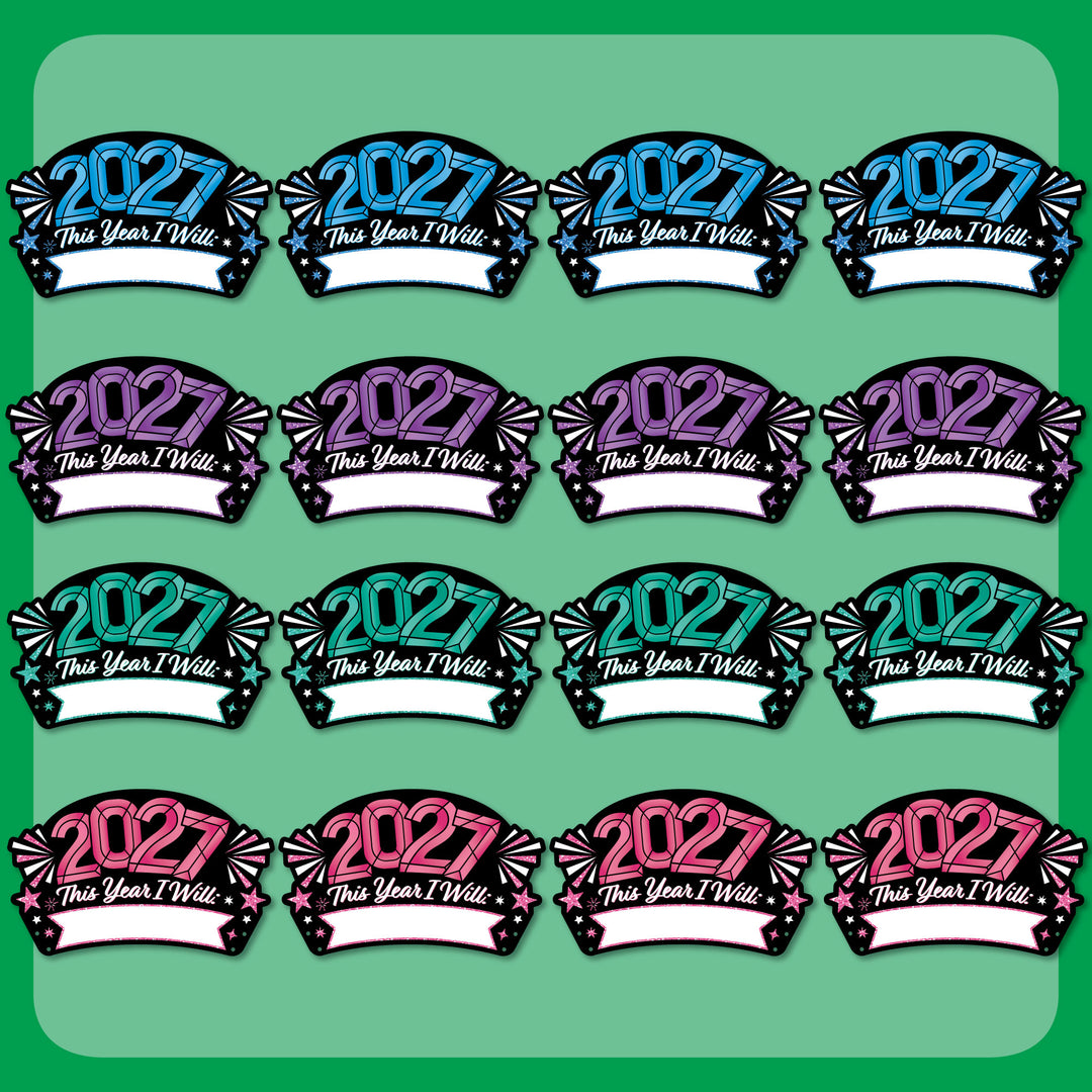 Colorful New Year Resolution Party Headbands - 16 Ct