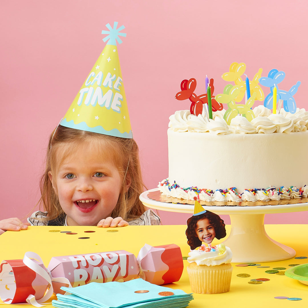 Party Time - Cone Happy Birthday Party Hats for Kids and Adults - Set of 8 (Standard Size)