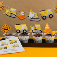 Dig It - Construction Party Zone - Cupcake Decoration - Baby Shower or Birthday Party Cupcake Wrappers and Treat Picks Kit - Set of 24