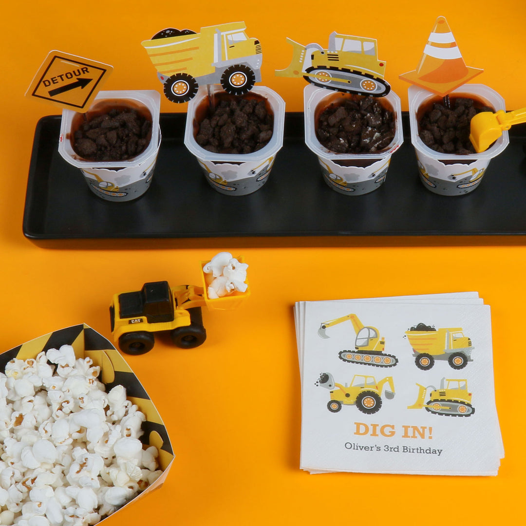 Dig It - Construction Party Zone - Cupcake Decoration - Baby Shower or Birthday Party Cupcake Wrappers and Treat Picks Kit - Set of 24