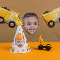 Custom Construction Birthday Cone Hat - 8 Ct