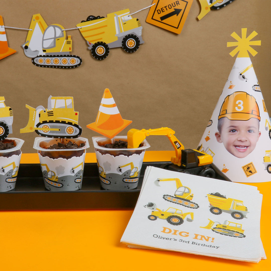 Custom Construction Birthday Cone Hat - 8 Ct