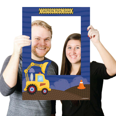 Construction Truck - Birthday Party or Baby Shower Selfie Photo Booth Picture Frame & Props - Printed on Sturdy Material