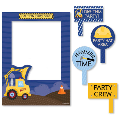 Construction Truck - Birthday Party or Baby Shower Selfie Photo Booth Picture Frame & Props - Printed on Sturdy Material
