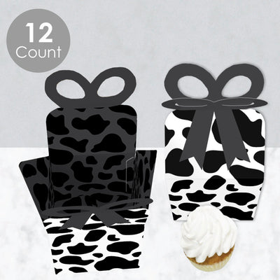 Cow Print - Square Favor Gift Boxes - Farm Animal Party Bow Boxes - Set of 12