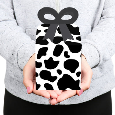 Cow Print - Square Favor Gift Boxes - Farm Animal Party Bow Boxes - Set of 12