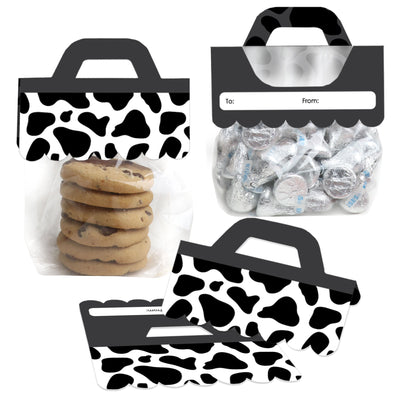 Cow Print - DIY Farm Animal Party Clear Goodie Favor Bag Labels - Candy Bags with Toppers - Set of 24