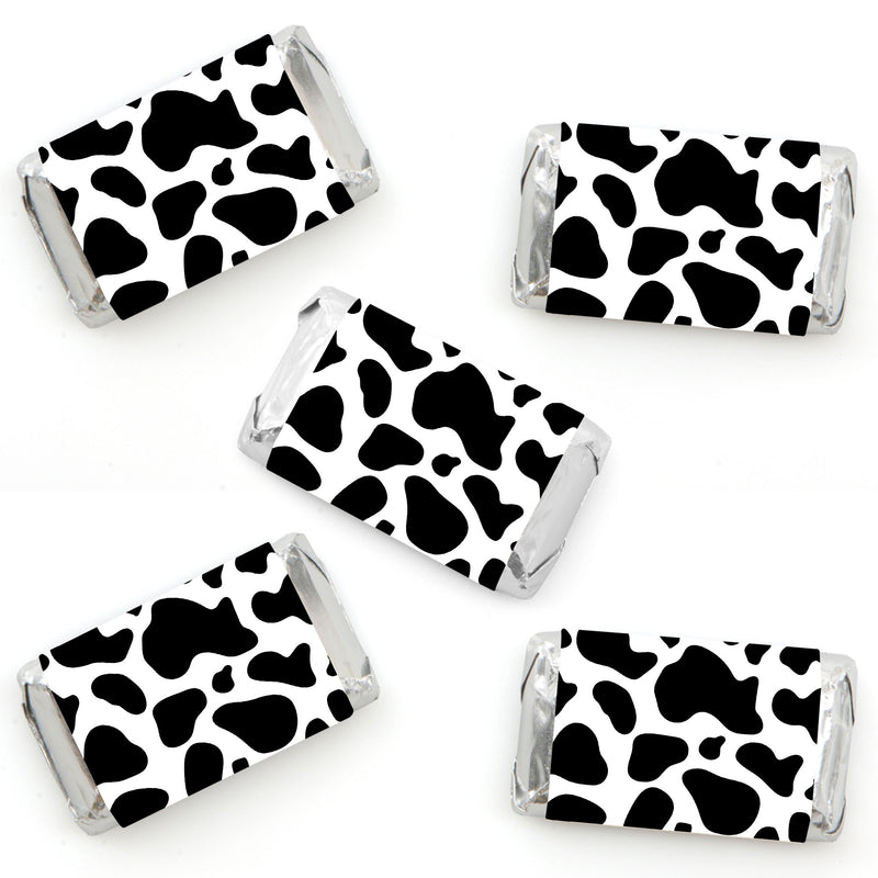 Cow Print - Mini Candy Bar Wrapper Stickers - Farm Animal Party Small Favors - 40 Count