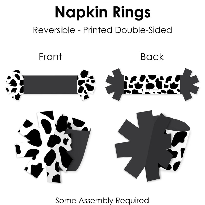 Cow Print - Farm Animal Party Paper Napkin Holder - Napkin Rings - Set of 24