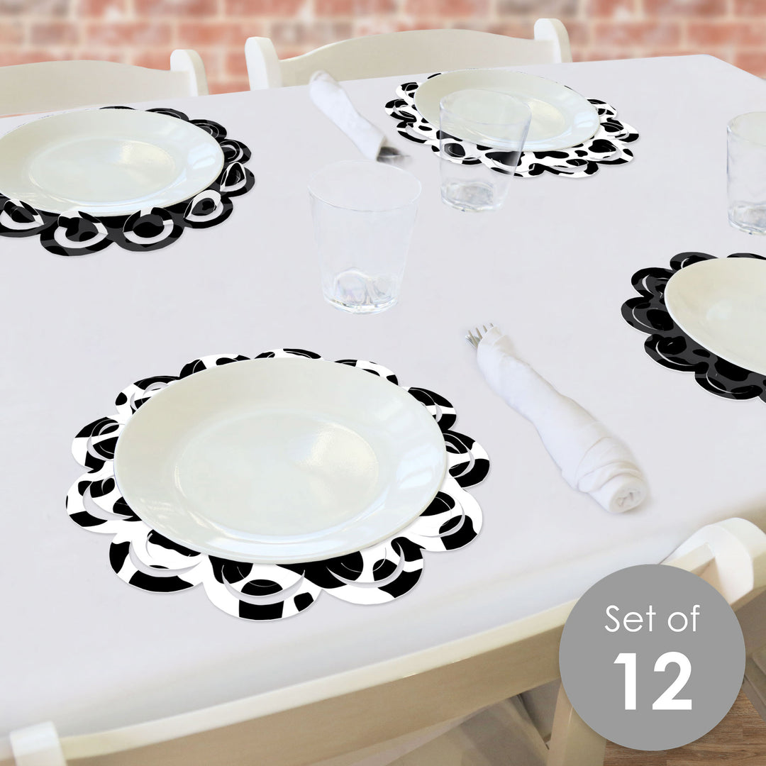 Cow Print - Farm Animal Party Round Table Decorations - Paper Chargers - Place Setting For 12