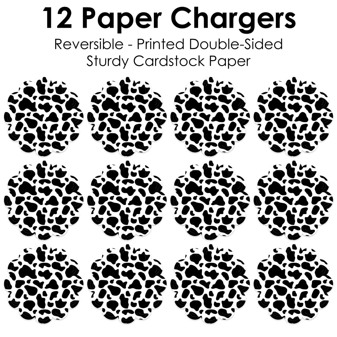 Cow Print - Farm Animal Party Round Table Decorations - Paper Chargers - Place Setting For 12