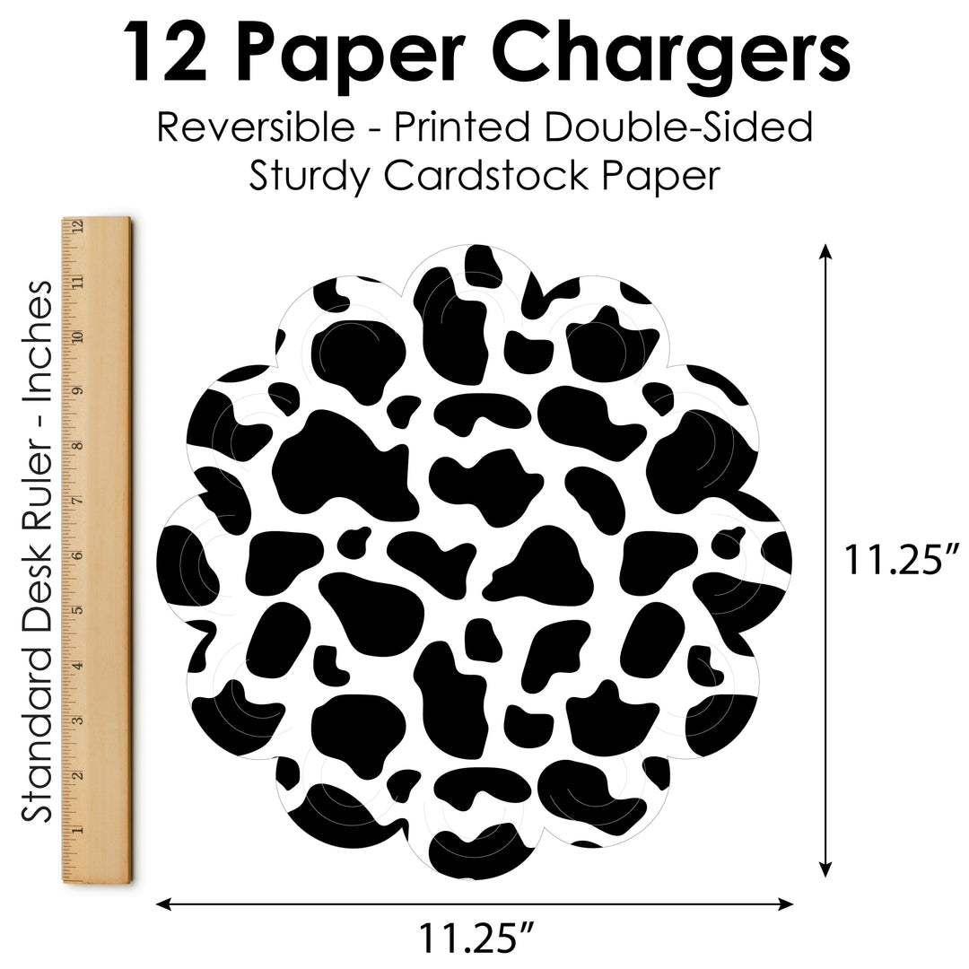 Cow Print - Farm Animal Party Round Table Decorations - Paper Chargers - Place Setting For 12