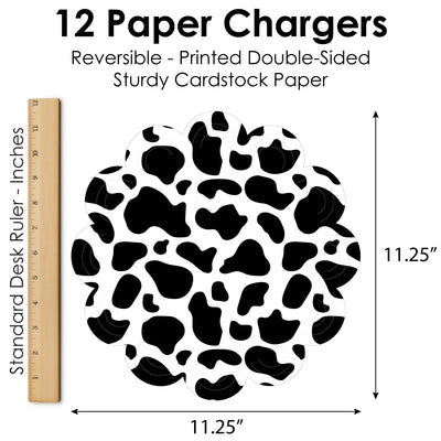 Cow Print - Farm Animal Party Round Table Decorations - Paper Chargers - Place Setting For 12