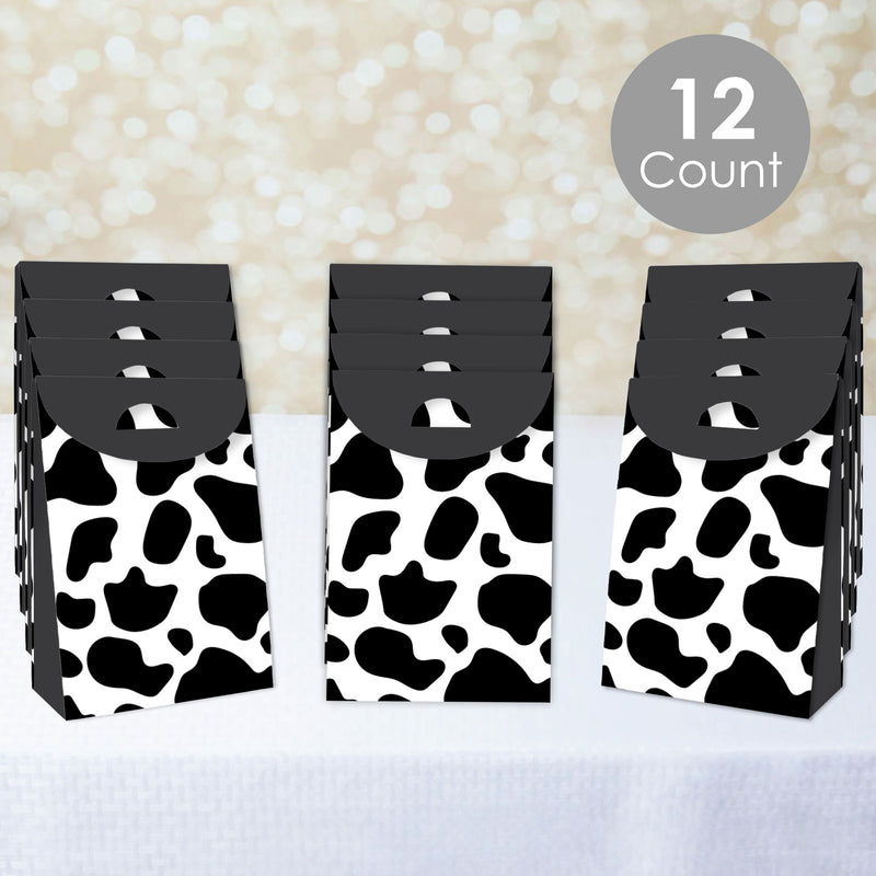 Cow Print - Farm Animal Gift Favor Bags - Party Goodie Boxes - Set of 12