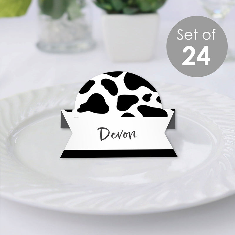 Cow Print - Farm Animal Party Tent Buffet Card - Table Setting Name Place Cards - Set of 24