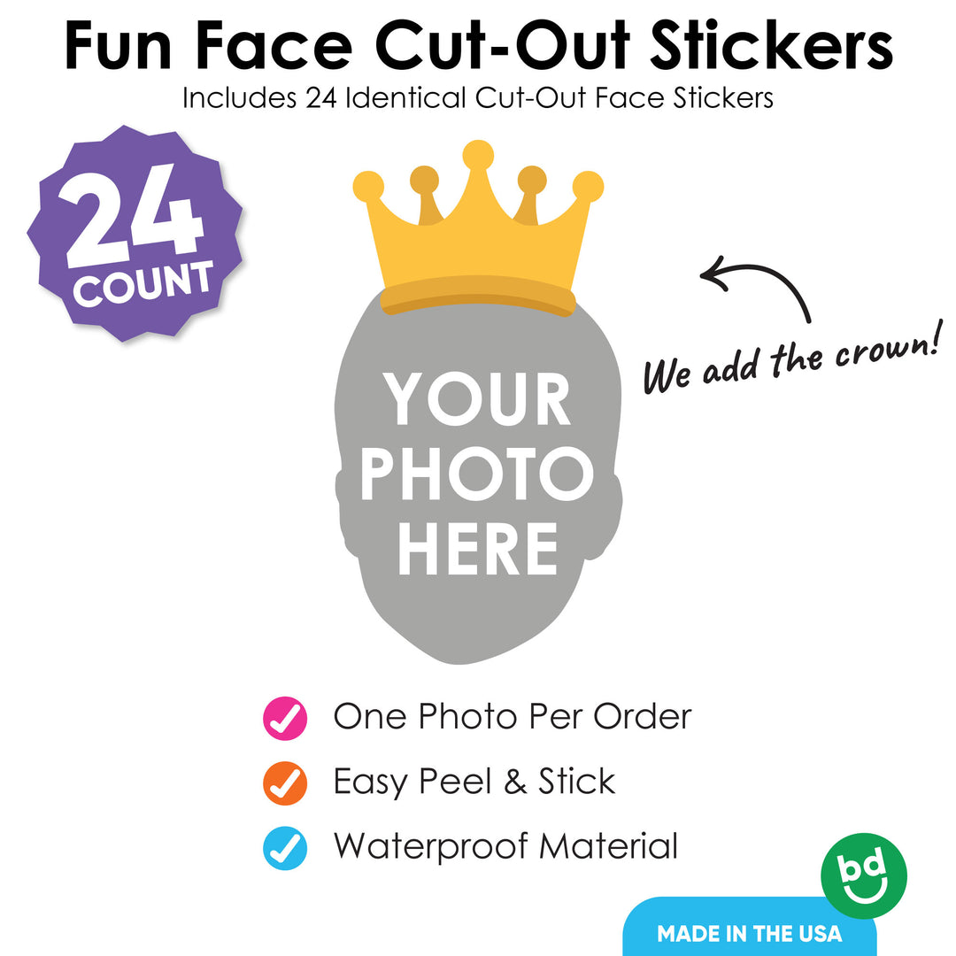 Custom Photo Crown Fun Face Cut-Out Stickers - Set of 24