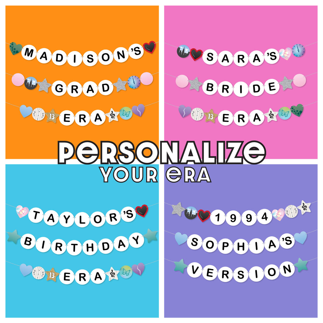 Custom In My Party Era Banner, Eras Party Decorations, Large Friendship Bracelet Banners, 42 Pieces