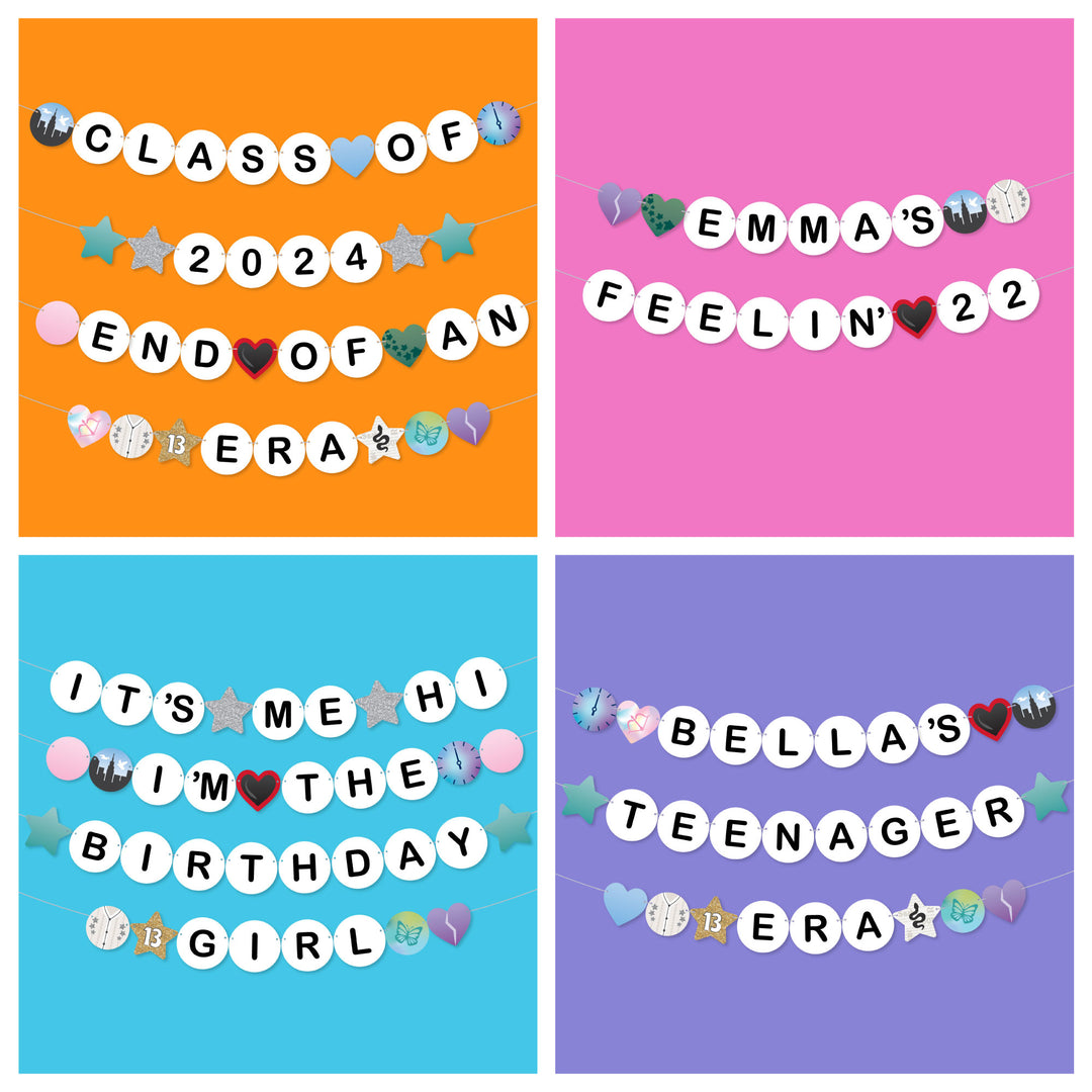Custom In My Party Era Banner, Eras Party Decorations, Large Friendship Bracelet Banners, 42 Pieces