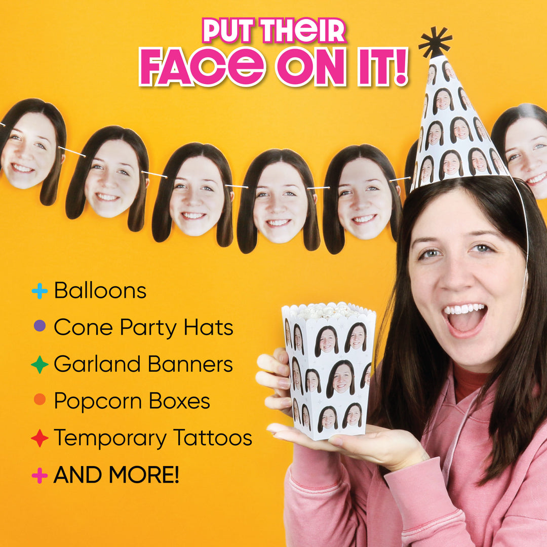 Fun Face Cutout Dessert Cupcake Toppers - Custom Photo Head Cut Out Clear Treat Picks - Upload 1 Photo - Set of 24
