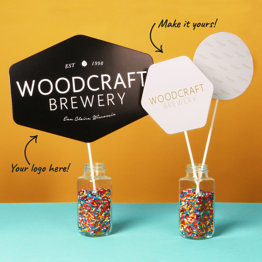 Custom Logo Table Toppers - Personalized Branded Business Party Centerpiece Sticks - Set of 15