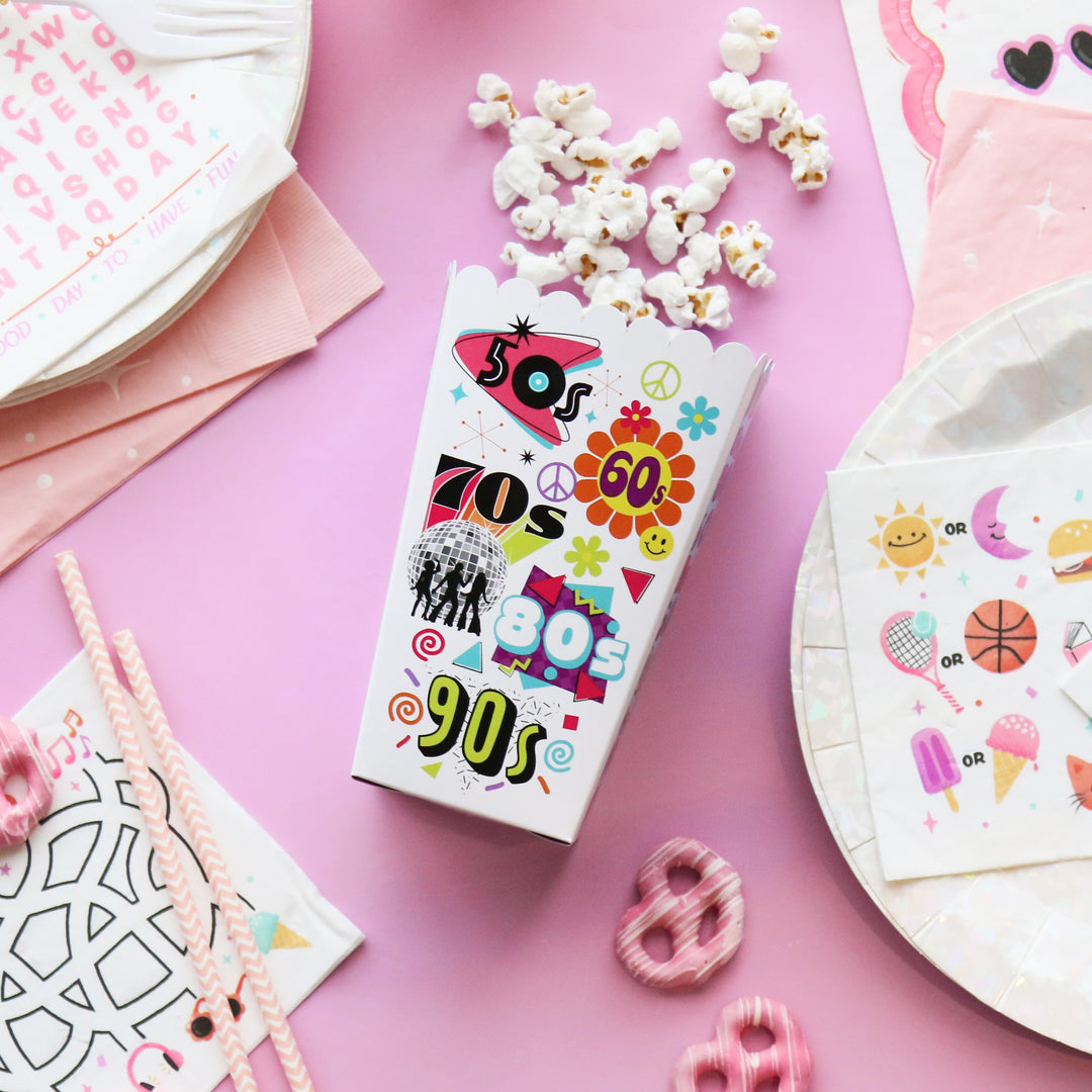 Through the Decades - 50s, 60s, 70s, 80s, and 90s Party Favor Popcorn Treat Boxes - Set of 12