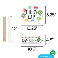 Derby phrase speech bubble with ruler for scale. 