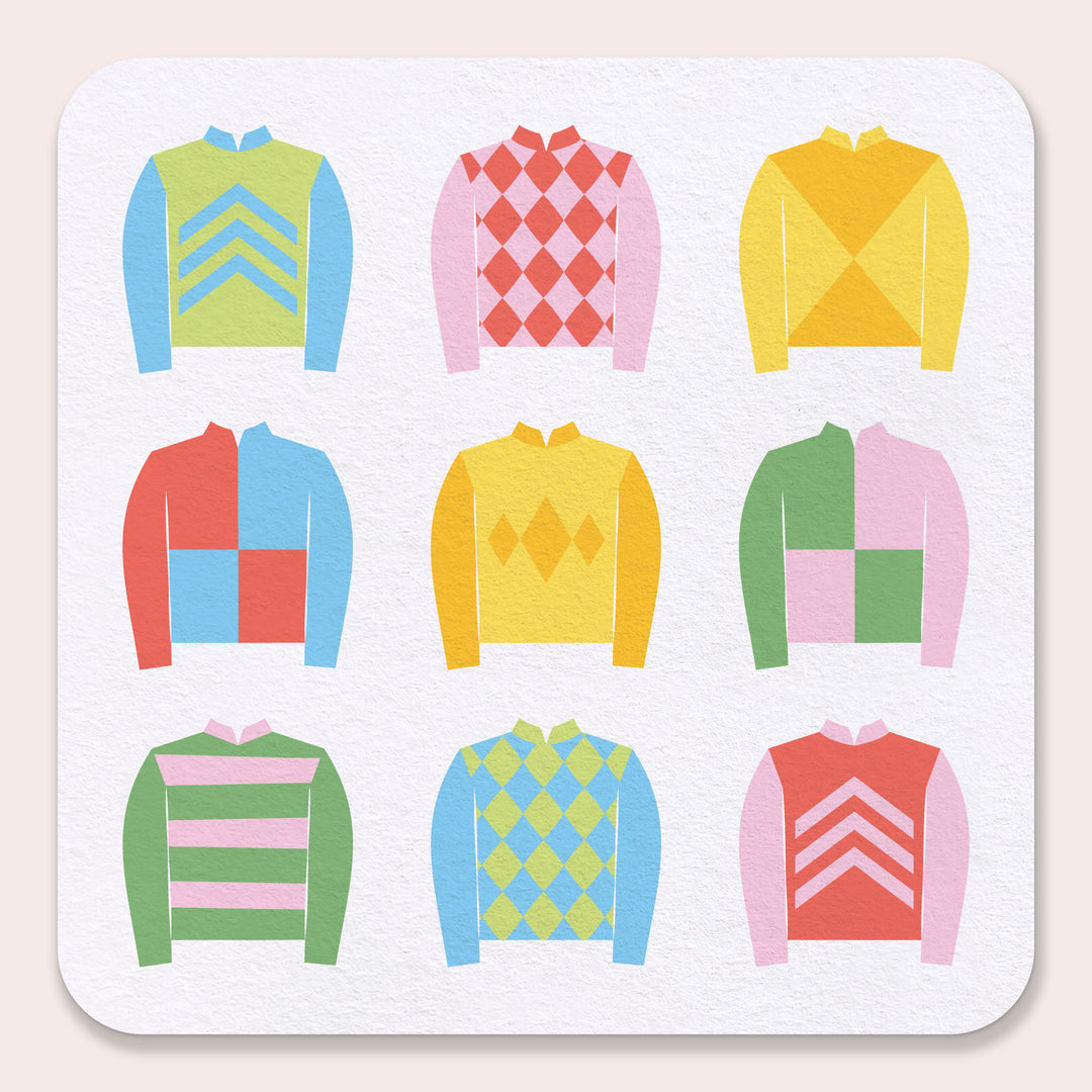 Jockey silks coaster design close-up